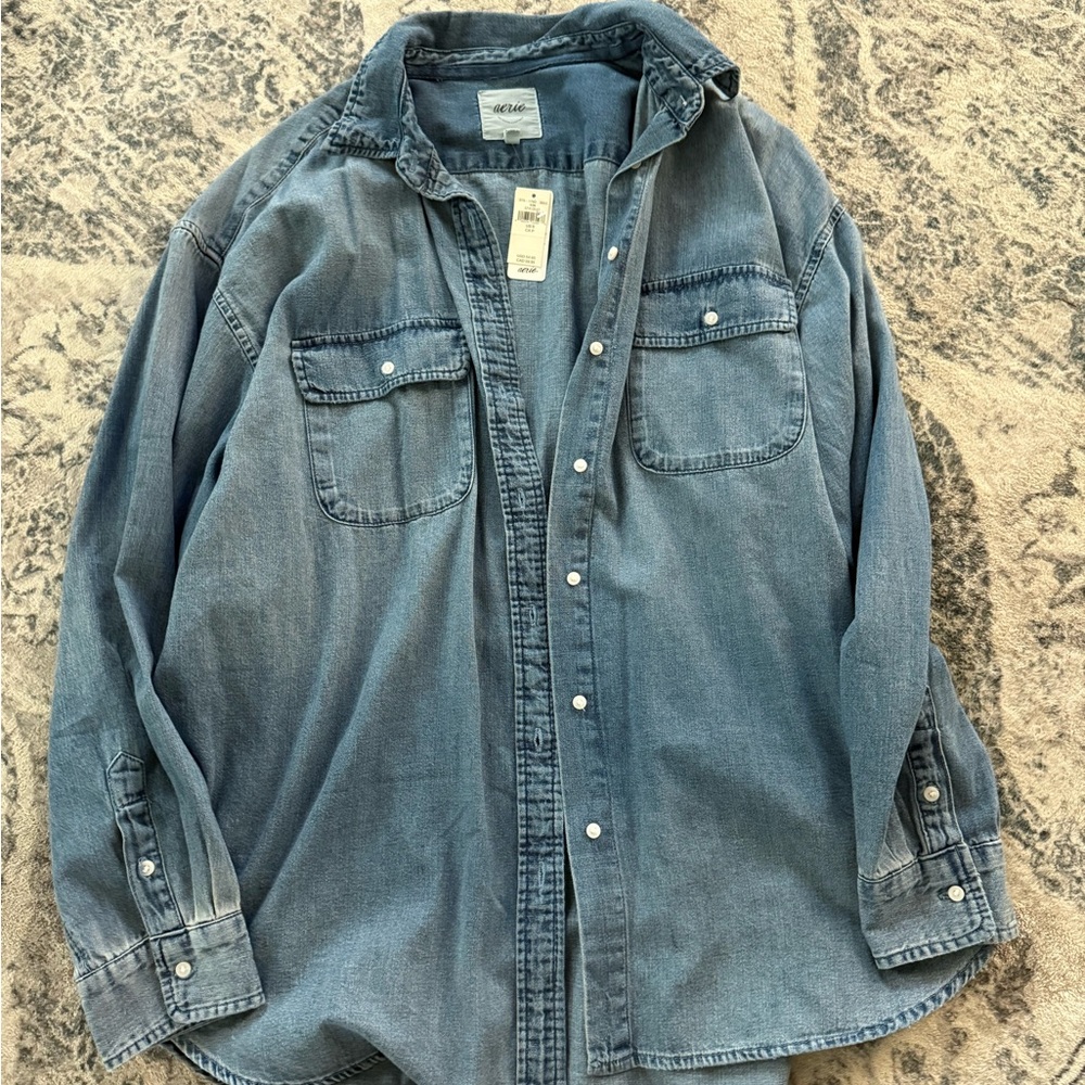 Aerie Blue Denim Button-Up Shirt
